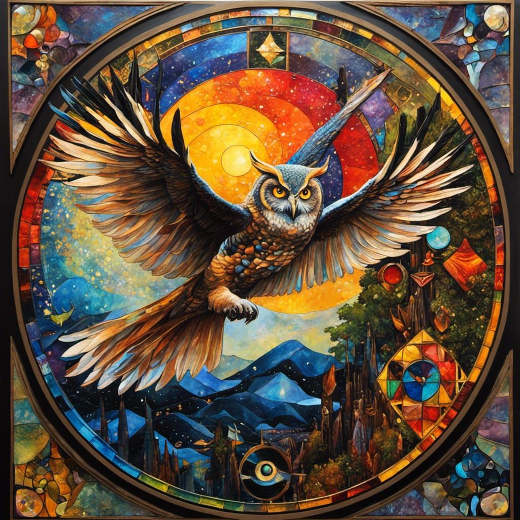 Starlit Owl Tarot Card in Surreal Impasto Style