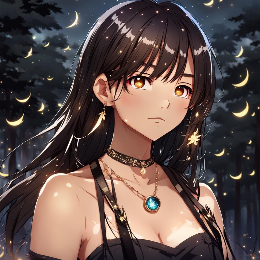 Cute Chibi Anime Girl with Moonlit Background