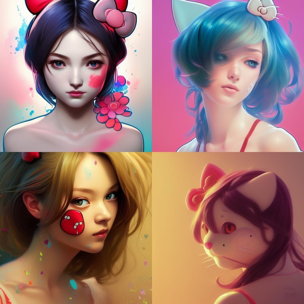 Hyperdetailed Hello Kitty Portrait in Art Nouveau Style