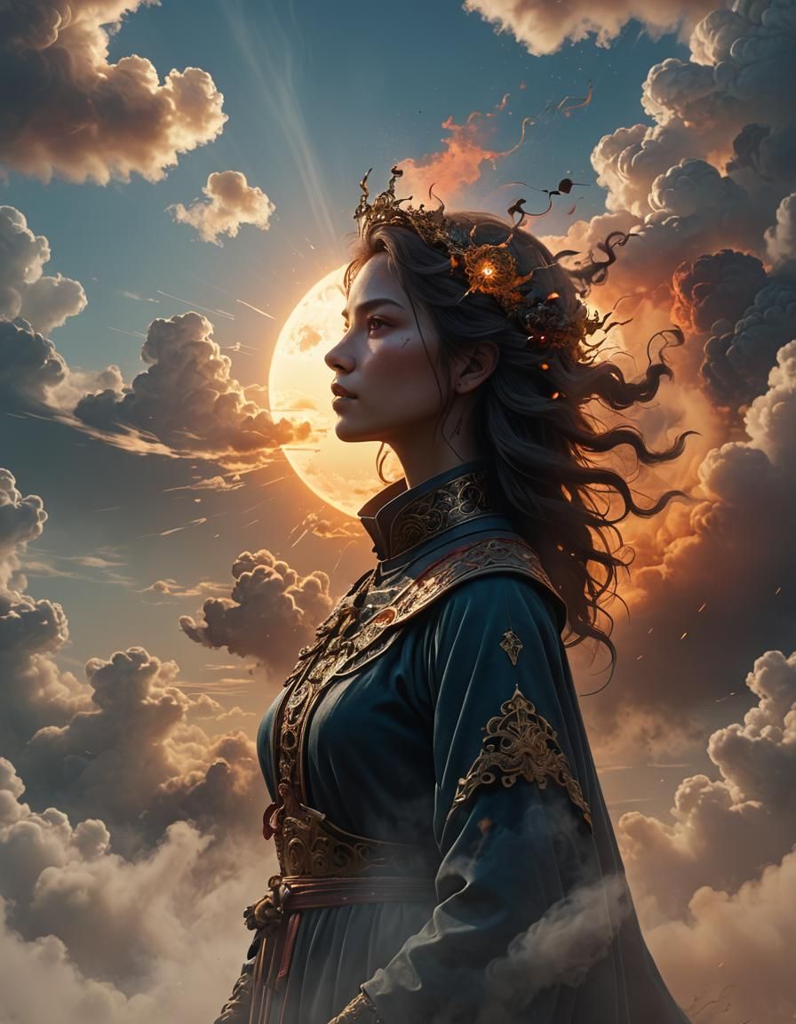 Fantastical Woman Rises from Morning Fog in Surreal 3D Lands...