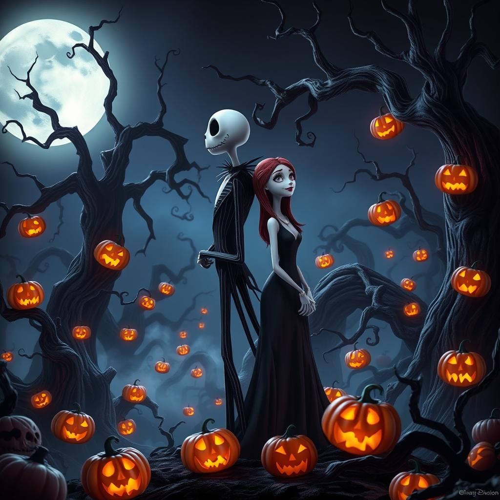 Jack and Sally in Halloween Town: A Digital Masterpiece
