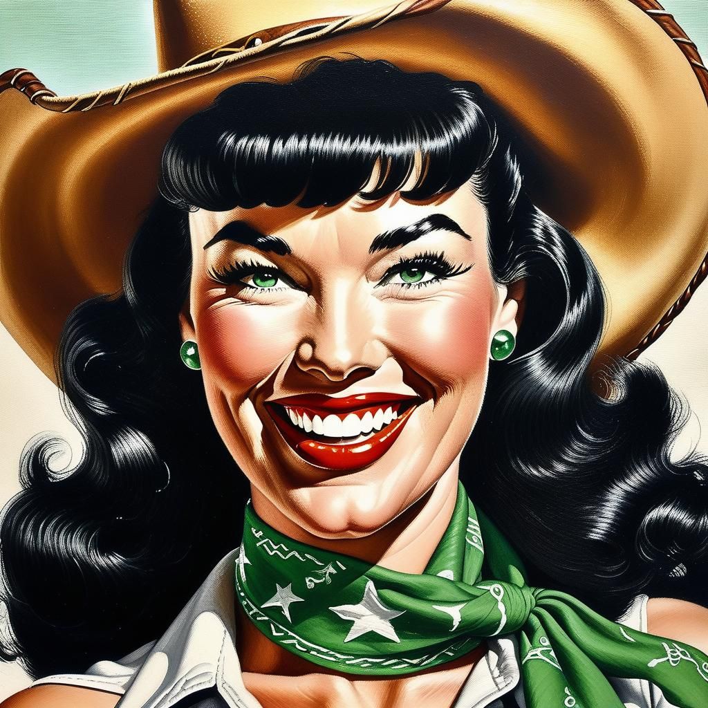 Bettie Page Portrait in Norman Rockwell Style