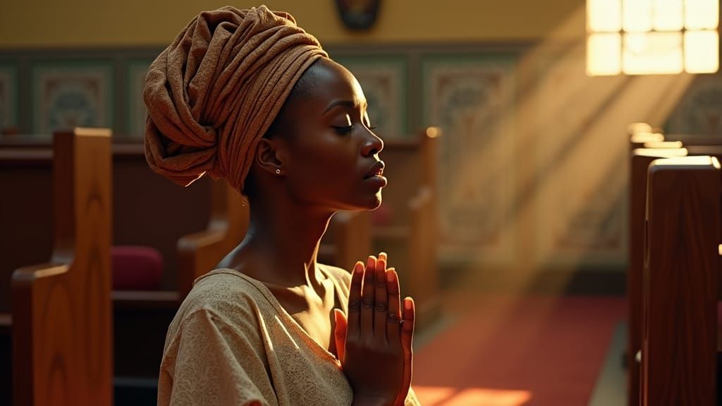 Yoruba Woman Praying in Nigerian Church
