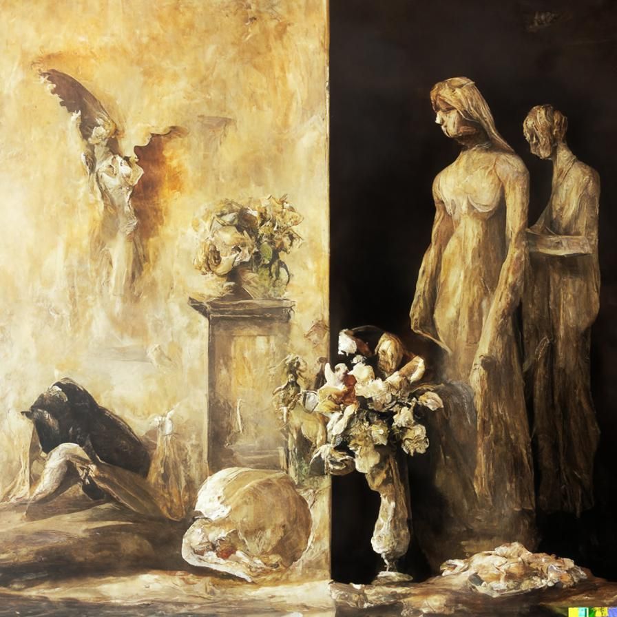 Renaissance Afterlife: Dramatic Oil Painting