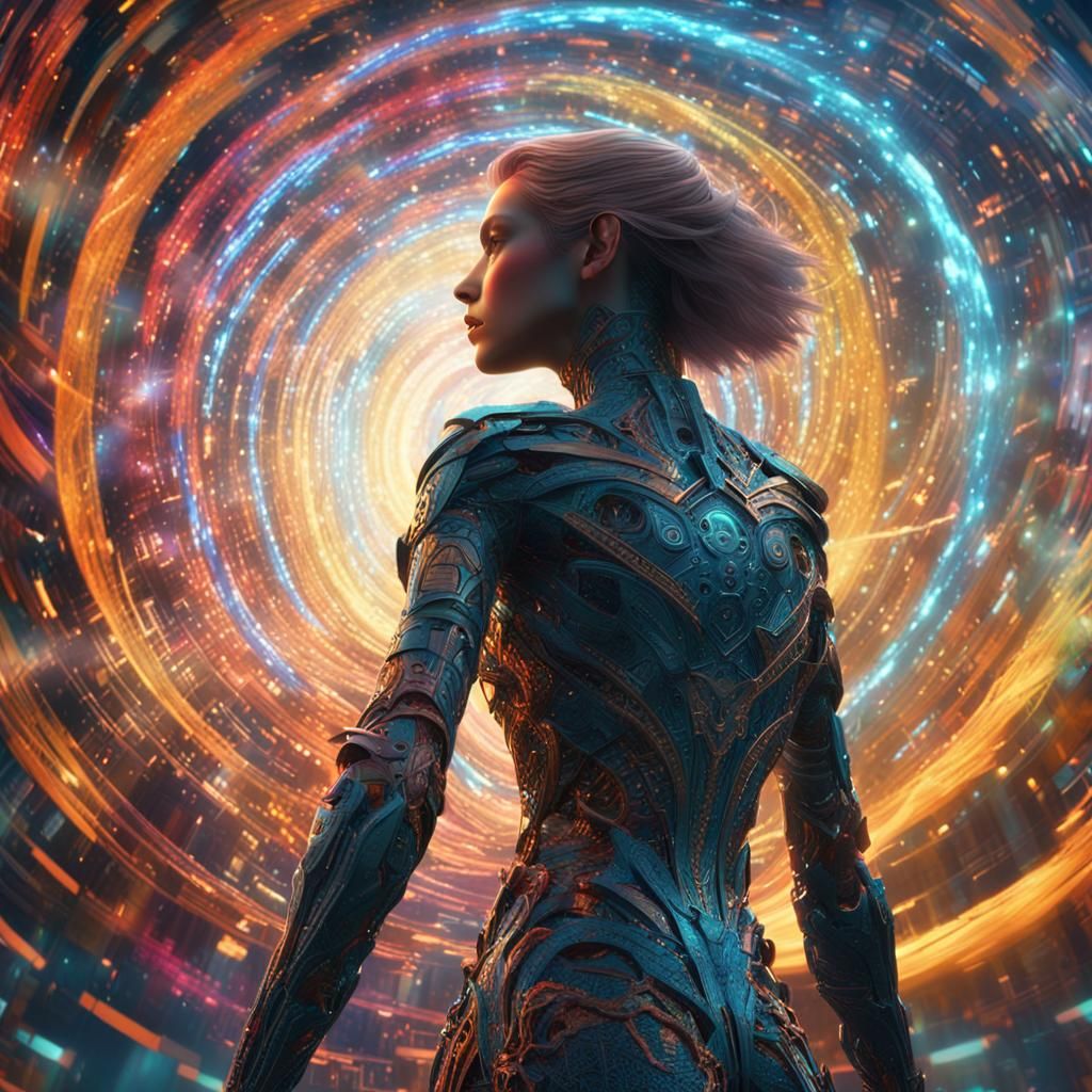 AI Sculpture in a Swirling Code Vortex