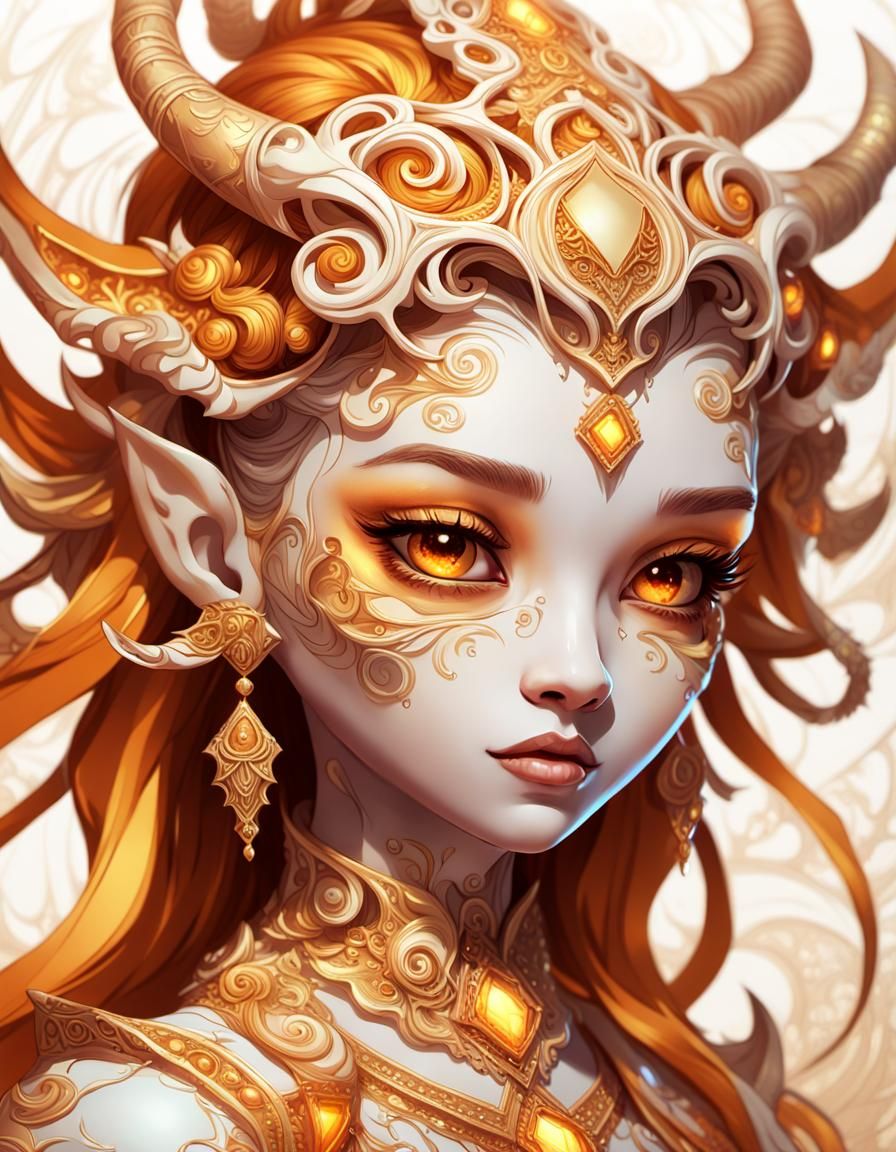 Chibi Demon Portrait in Ornate Anime Style