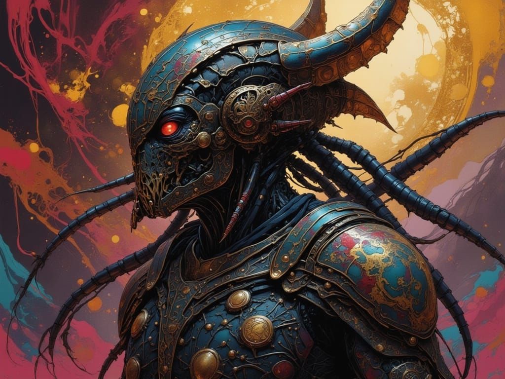 Menacing Alien Warrior in Tribal Armor Concept Art