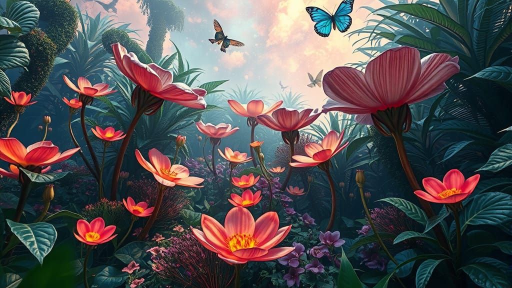 Surreal Garden of Whimsy in Vibrant Colors