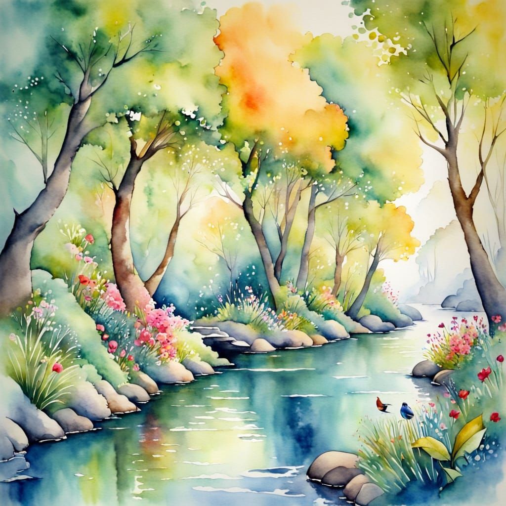 Whimsical Watercolour Painting With Vibrant Colors