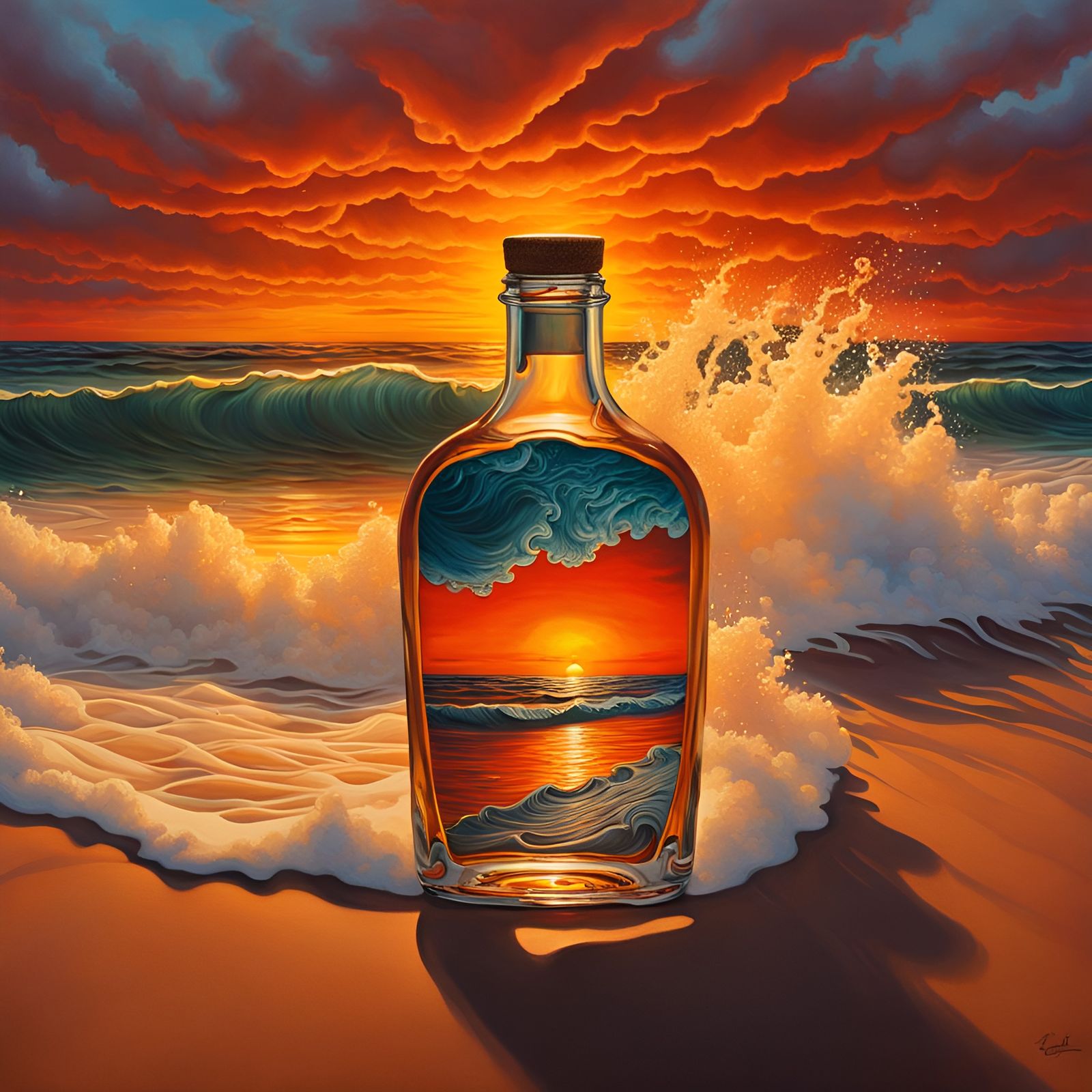 Surreal Storm in a Bottle: Hyperrealistic Splash Art