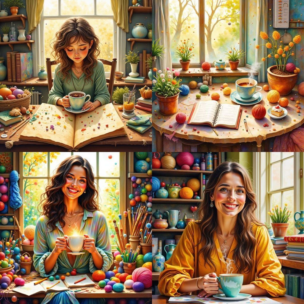 New Year Coffee with Abstract Art and Spangles