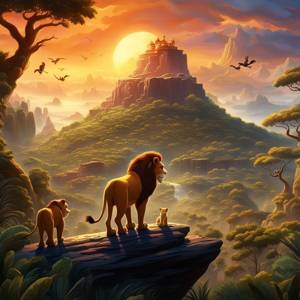 Lion King Cartoon Poster in Detailed Matte Painting
