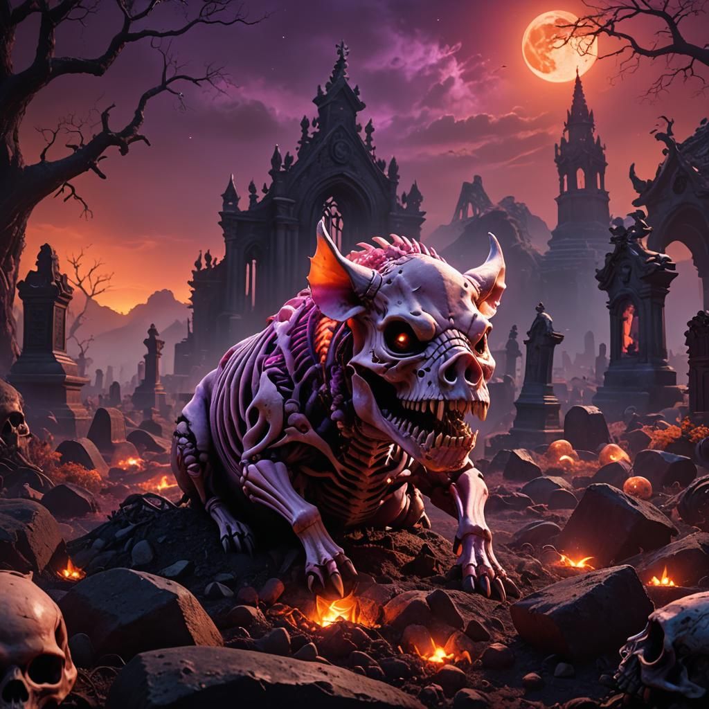 Pink Pig Skeleton Devours Graveyard in Lava Blaze