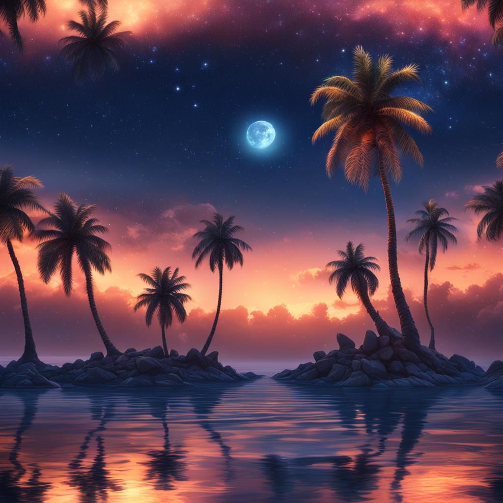 Starry Night Over Calm Sea: Fantasy Concept Art