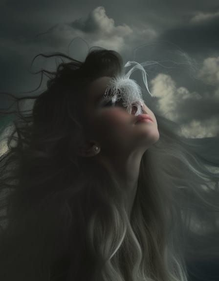Ethereal Woman Overlooking City in High Fantasy Style