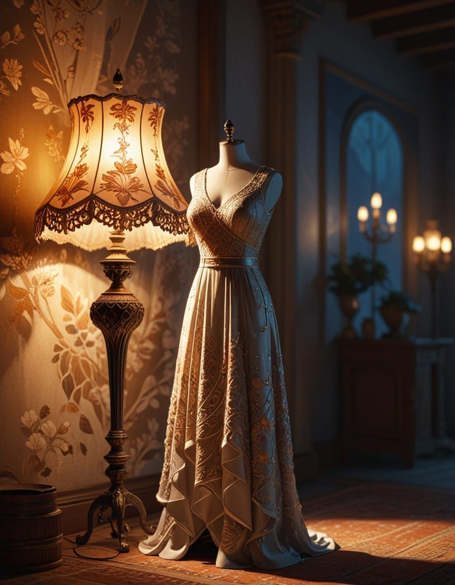 Elegant Lamp and Dress Concept Art in Realistic Anime Style