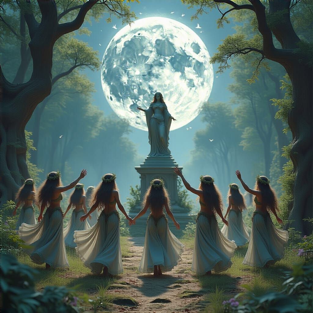 Moonlit Dance of Forest Spirits: Hyperdetailed Art