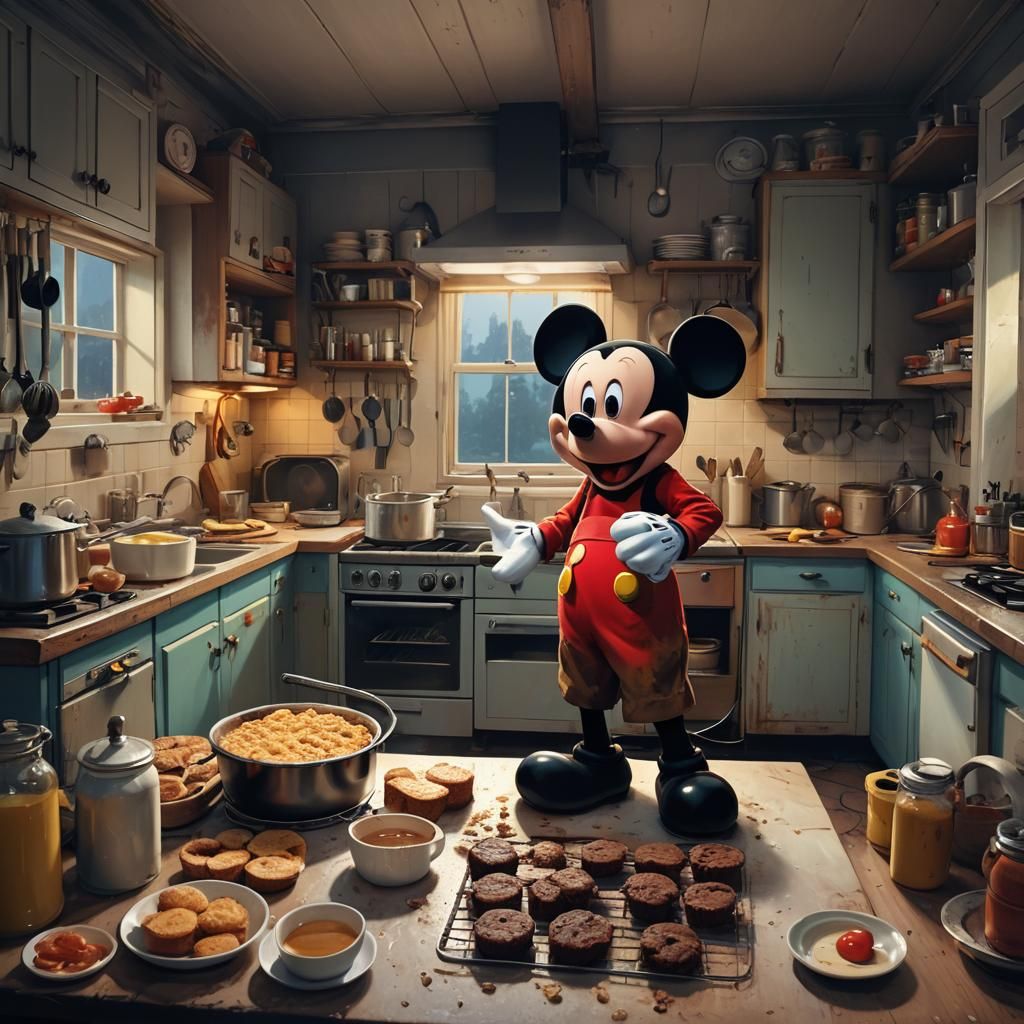 Mickey Mouse Baking Brownies: Digital Art Masterpiece