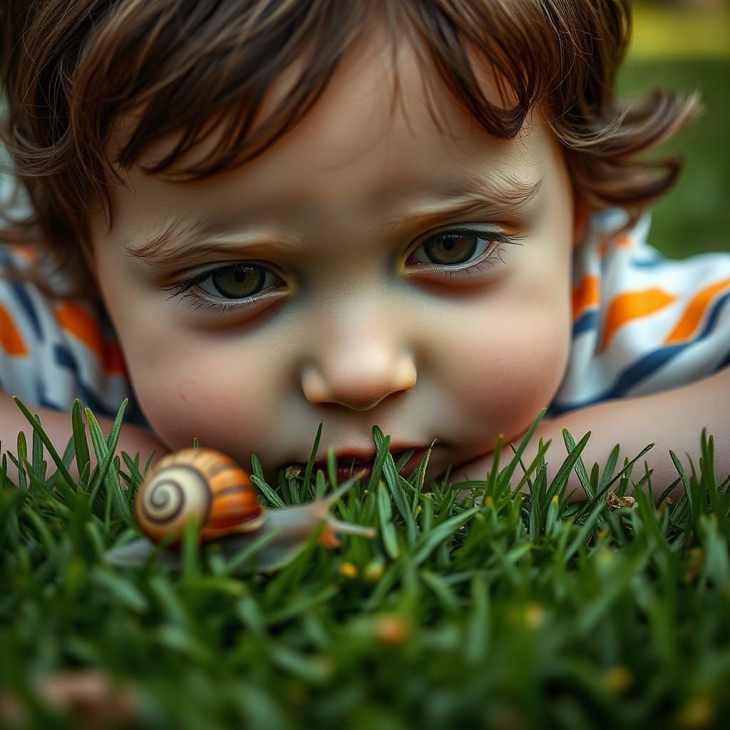 Child and Snail: Portrait in Realist Style