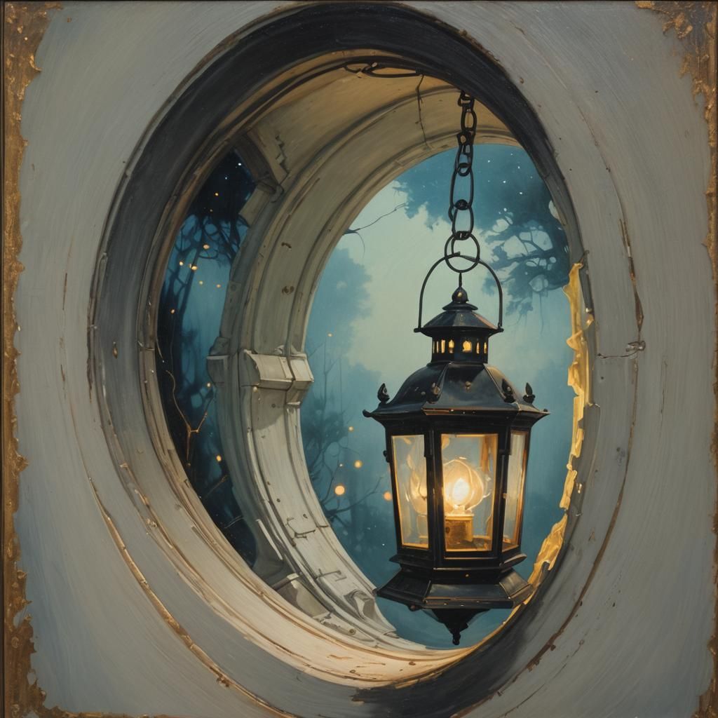 Lantern Portal to the Past in Oil Painting Style