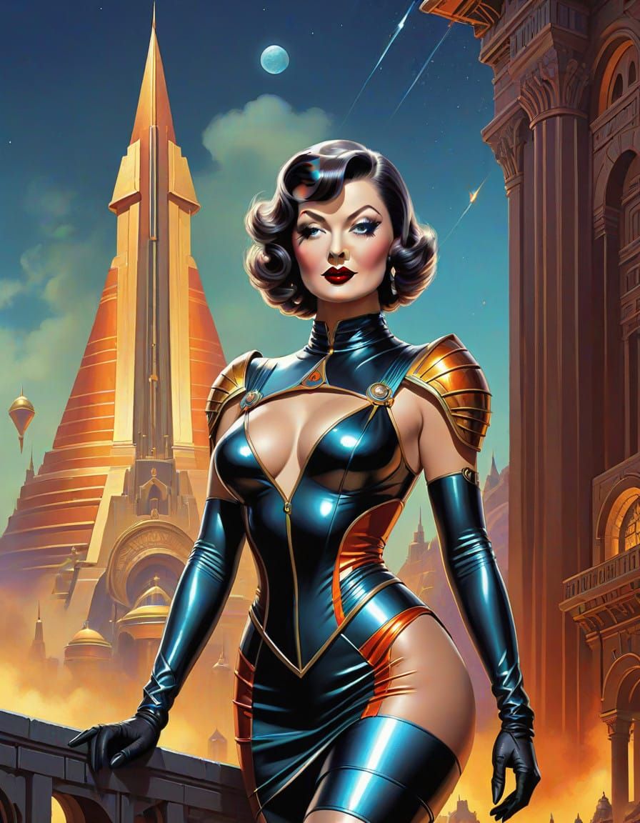 Retro Science Fiction Goddess in Ancient City