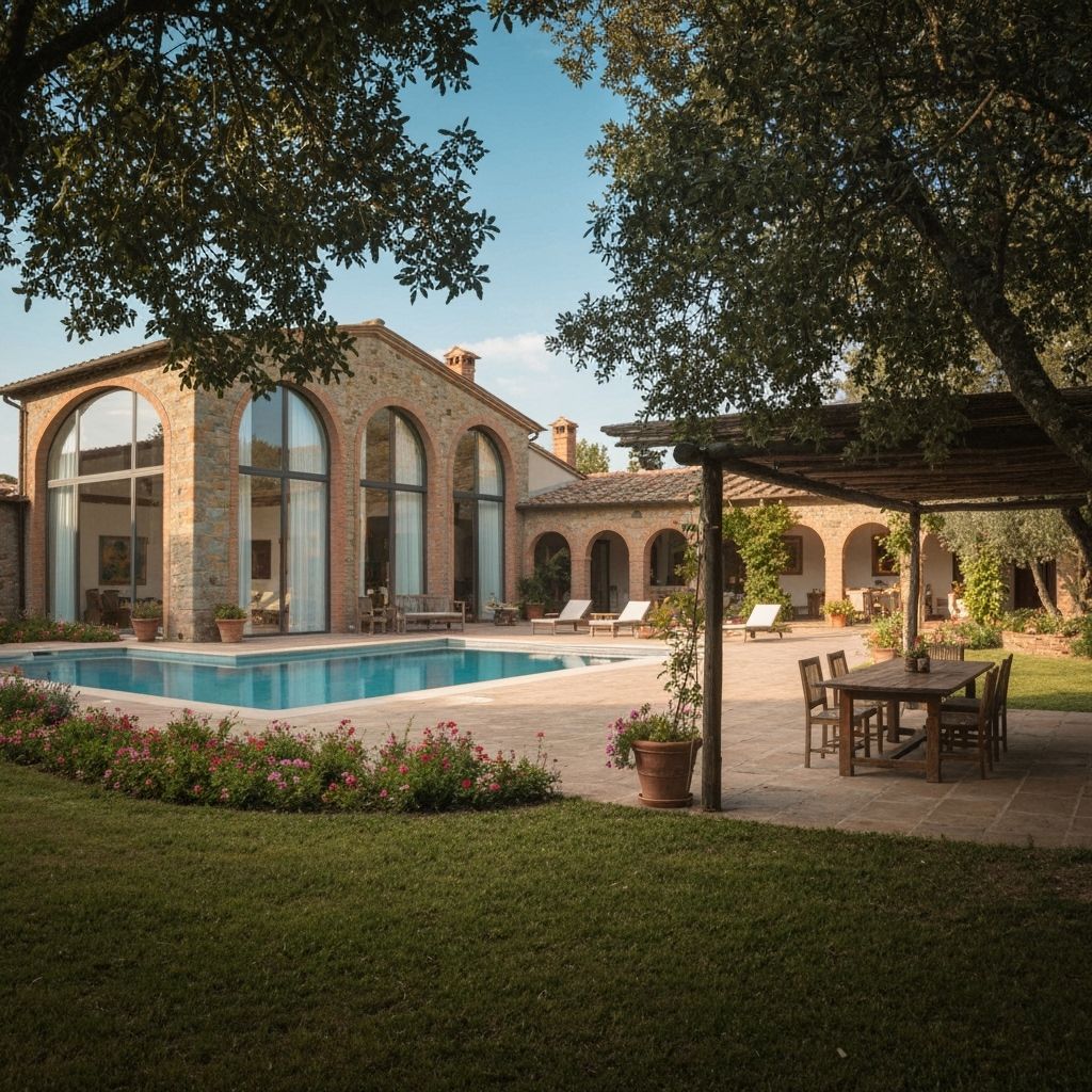 Tuscan Villa in Golden Light: Hyperrealistic 3D Rendering