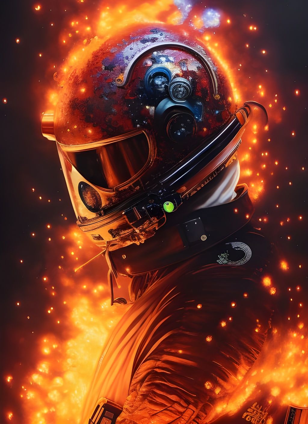 Fiery Astronaut Portrait in Hyperdetailed Digital Art