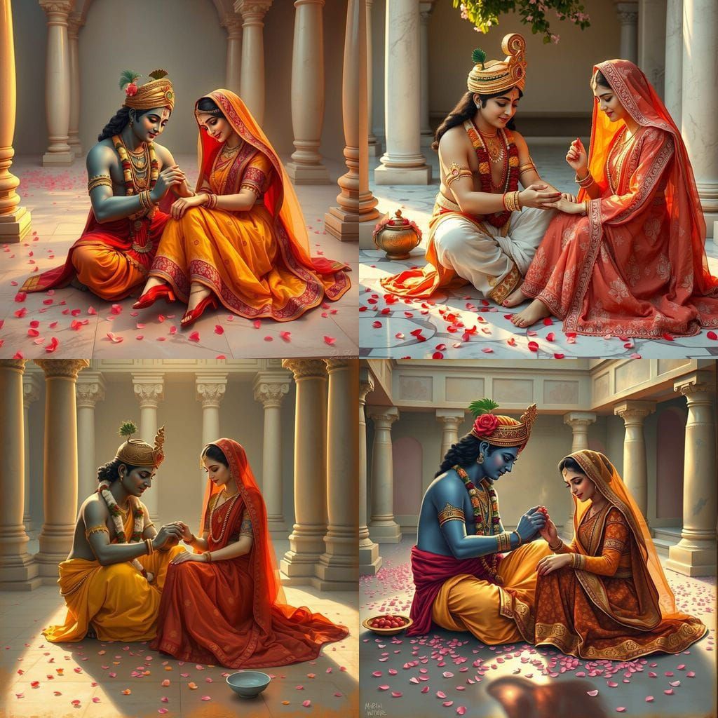 Krishna Applying Alta on Radha's Feet