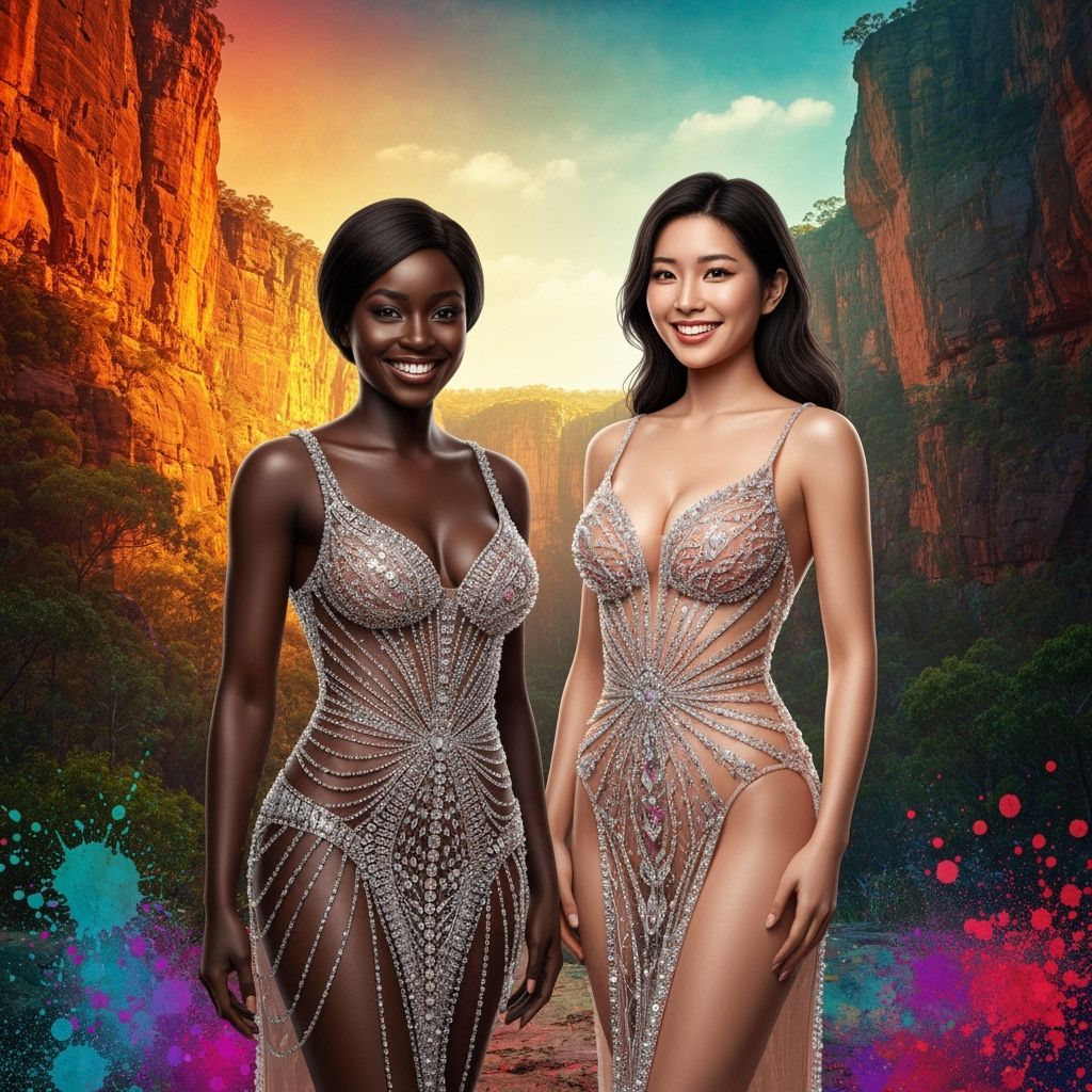 Women in Crystal Gowns in Carnarvon Gorge, Vibrant Street Ar...
