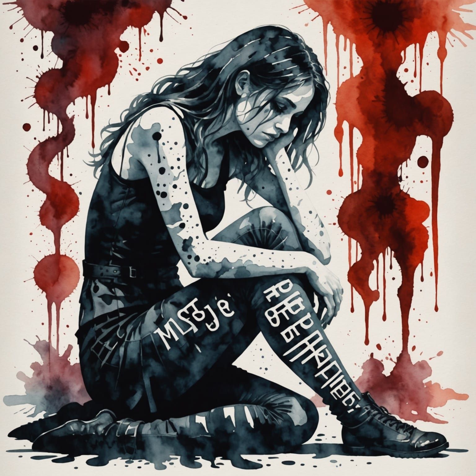 Young Woman Confronts Dark Literary Monster in Watercolor Do...