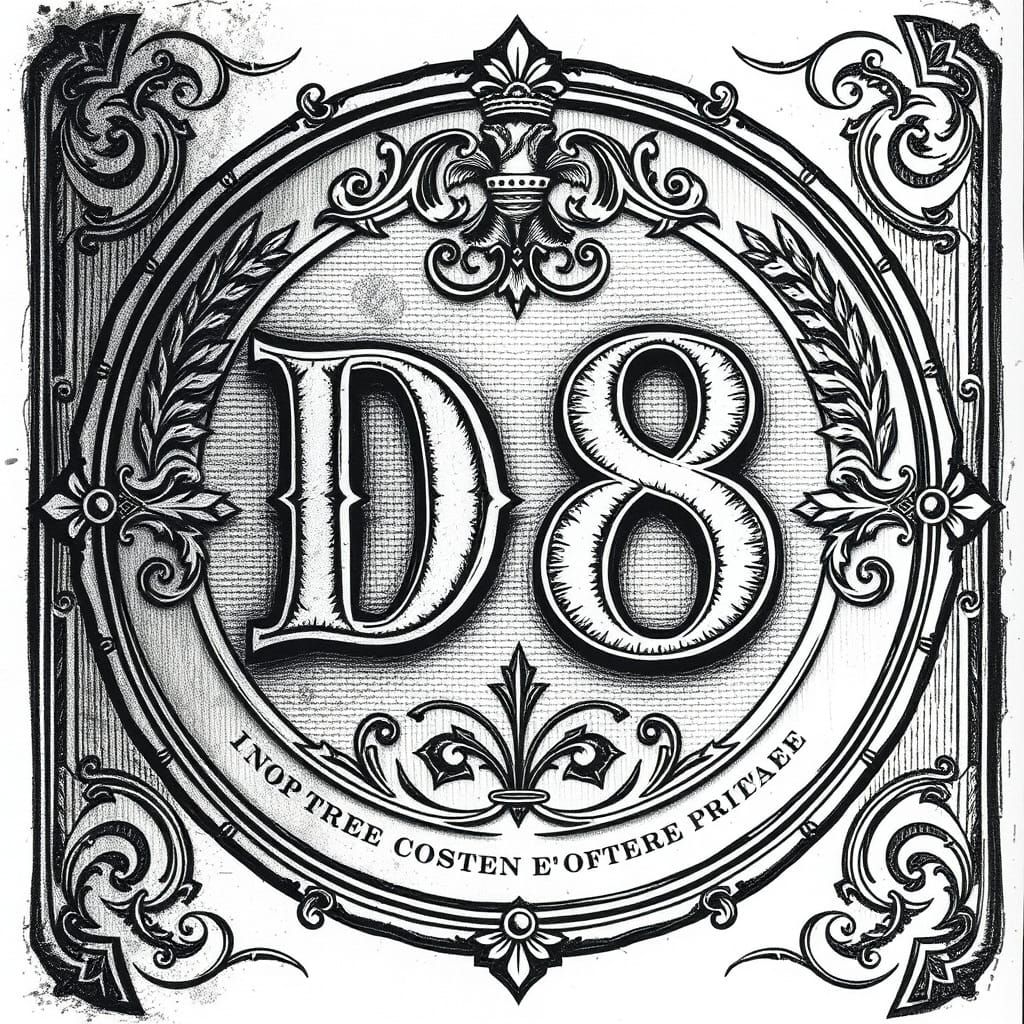 Vintage Embossed Label with D8 in Charcoal