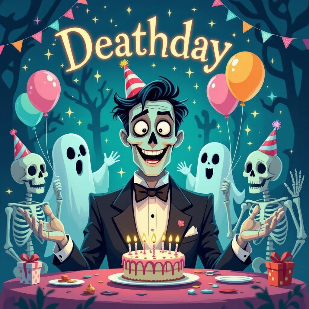 Afterlife Deathday Party Hosted by Ghosts and Skeletons