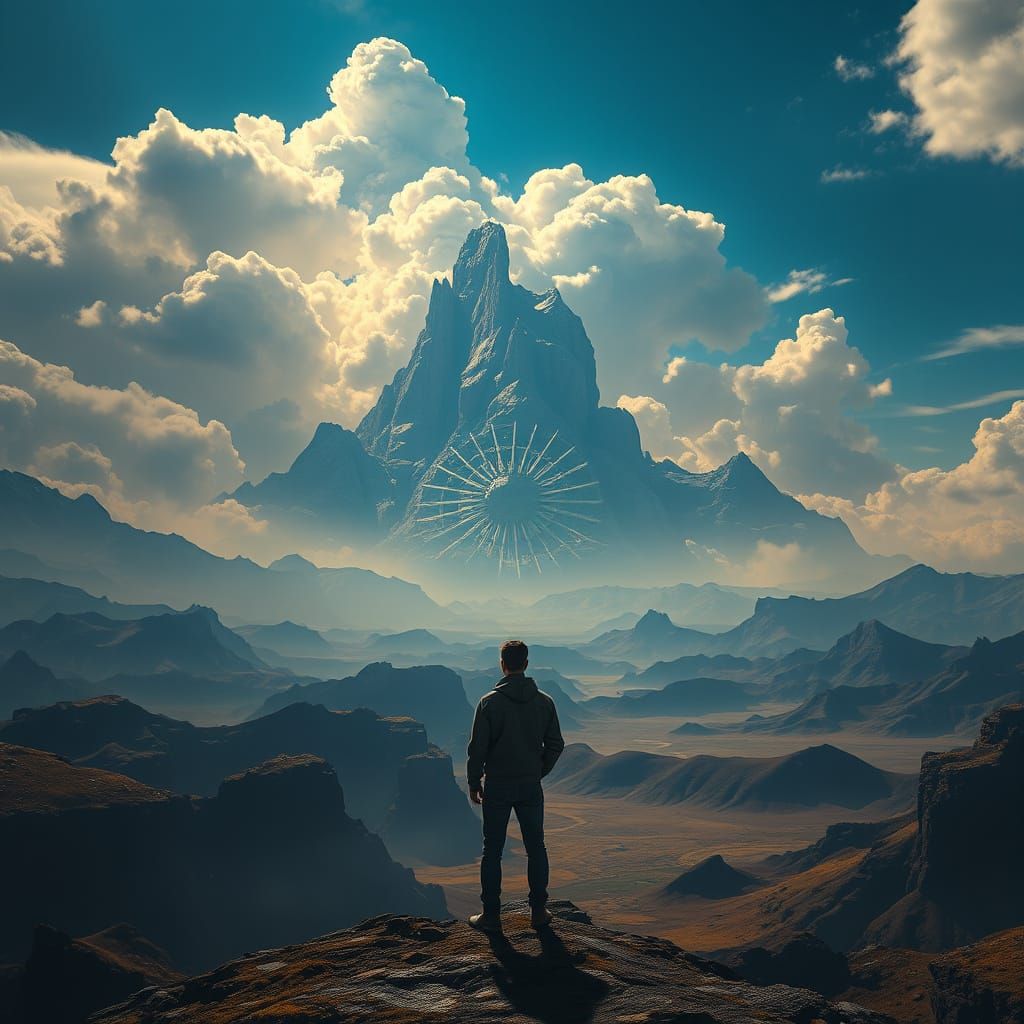 Dramatic Landscape Under Blue Sky: Digital Matte Painting