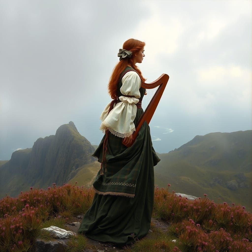 Ethereal Highland Muse in Pre-Raphaelite Style