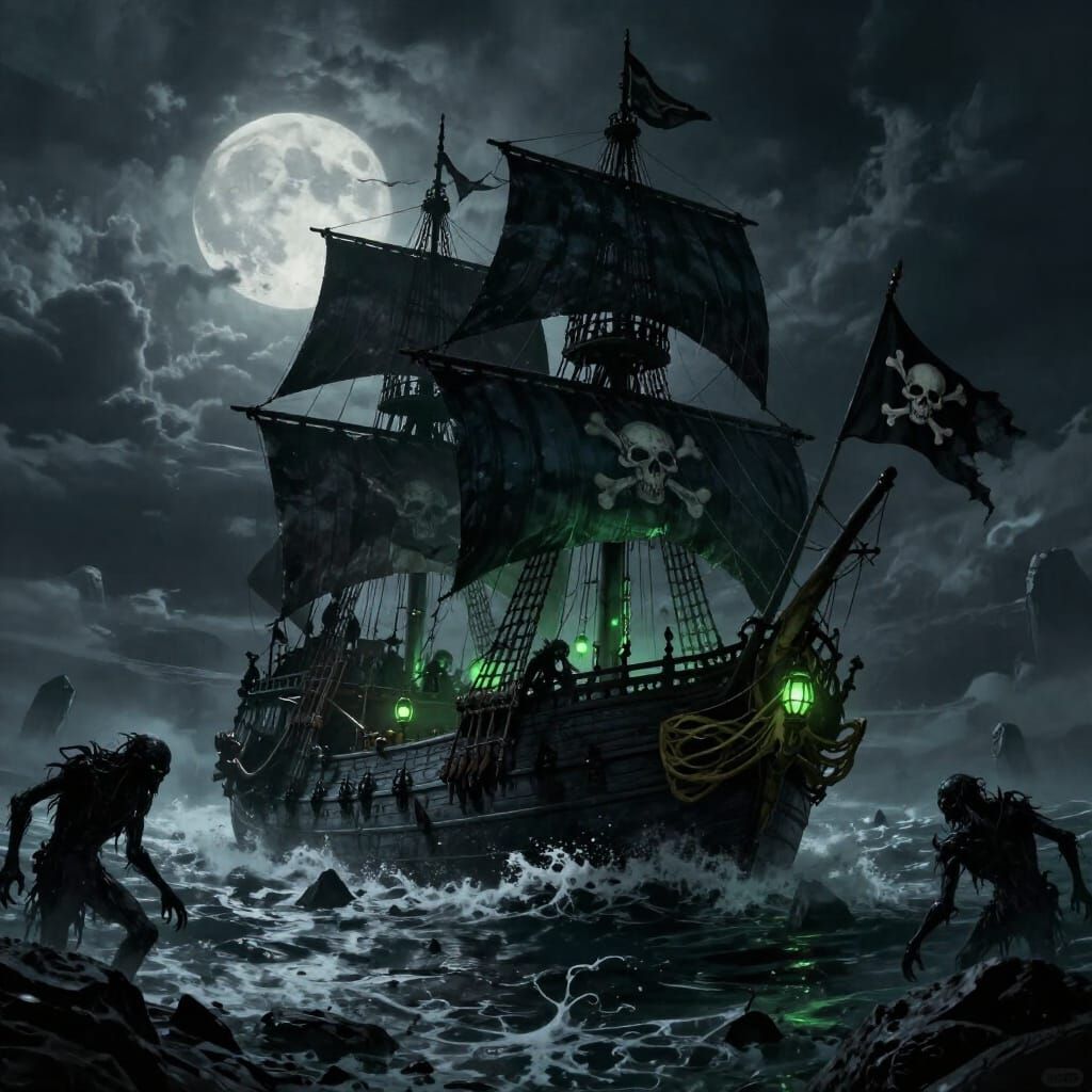 Monstrous Pirate Ship on Stormy Sea