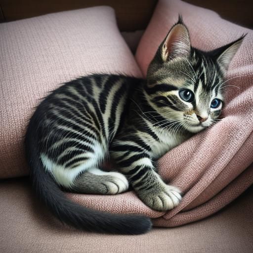 Cute Kitten Cuddled in Photorealistic Style