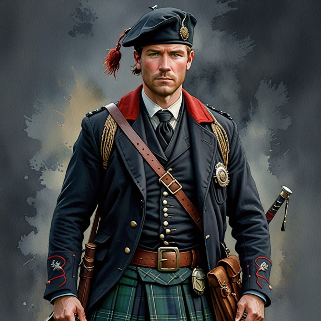 Highlander in Traditional Dress, Watercolor Style