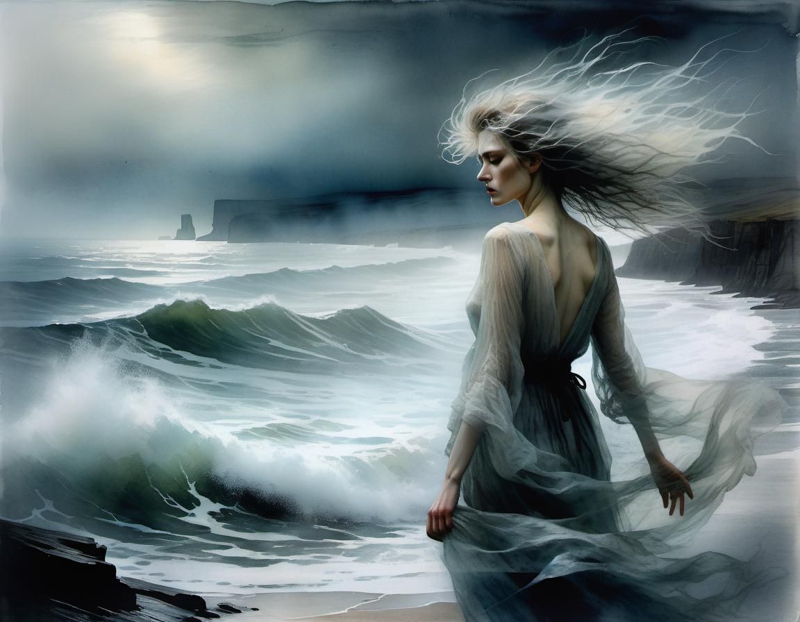 Ethereal North Wind Spirit on Foggy Sea