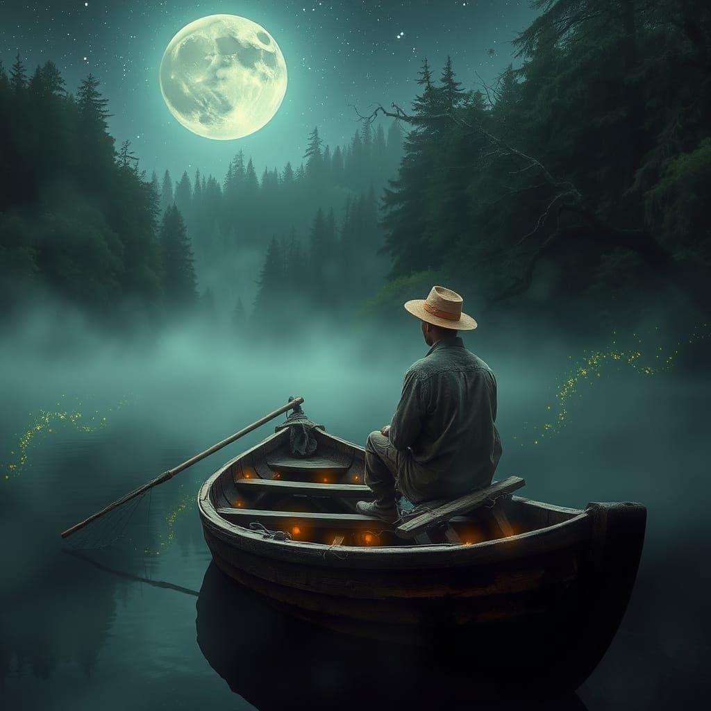 Moonlit Fisherman's Reverie in Romantic Realism