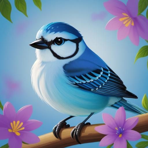 Cheerful Blue Sparrow in Whimsical Disney Style