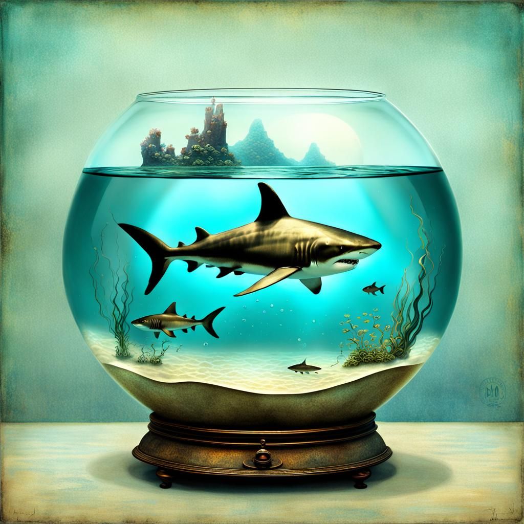Surreal Tiny Shark Swims in Fishbowl
