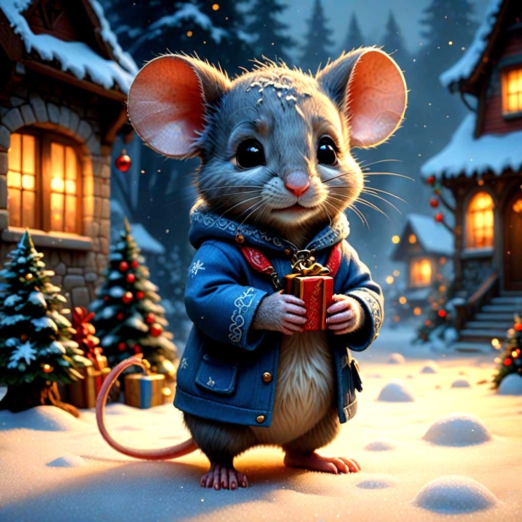 Enchanting Baby Christmas Mice in Whimsical Hyperdetailed Sc...
