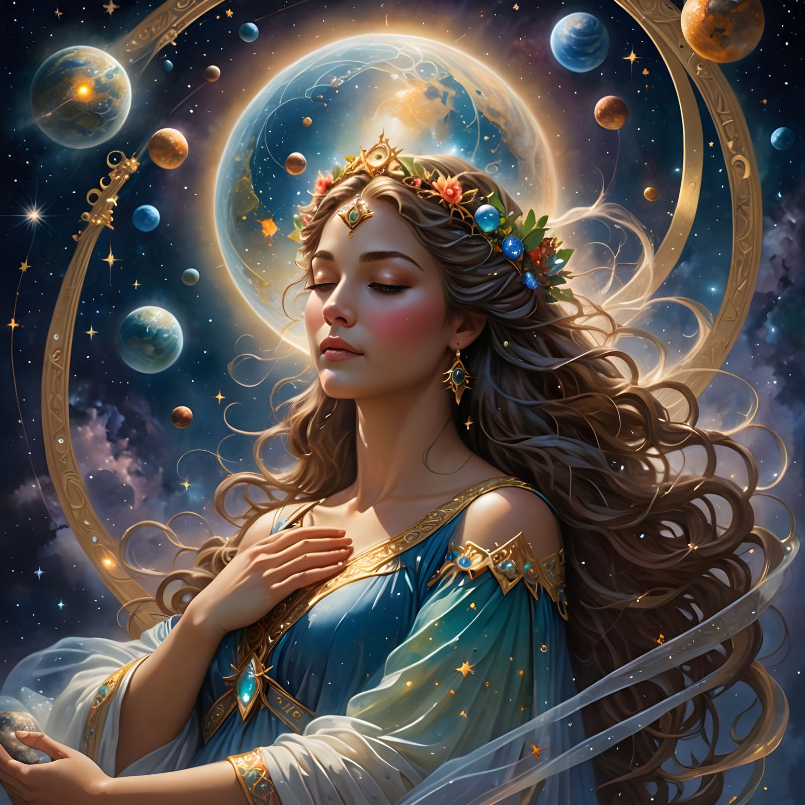 Earth Goddess Sleeping in Starry Universe