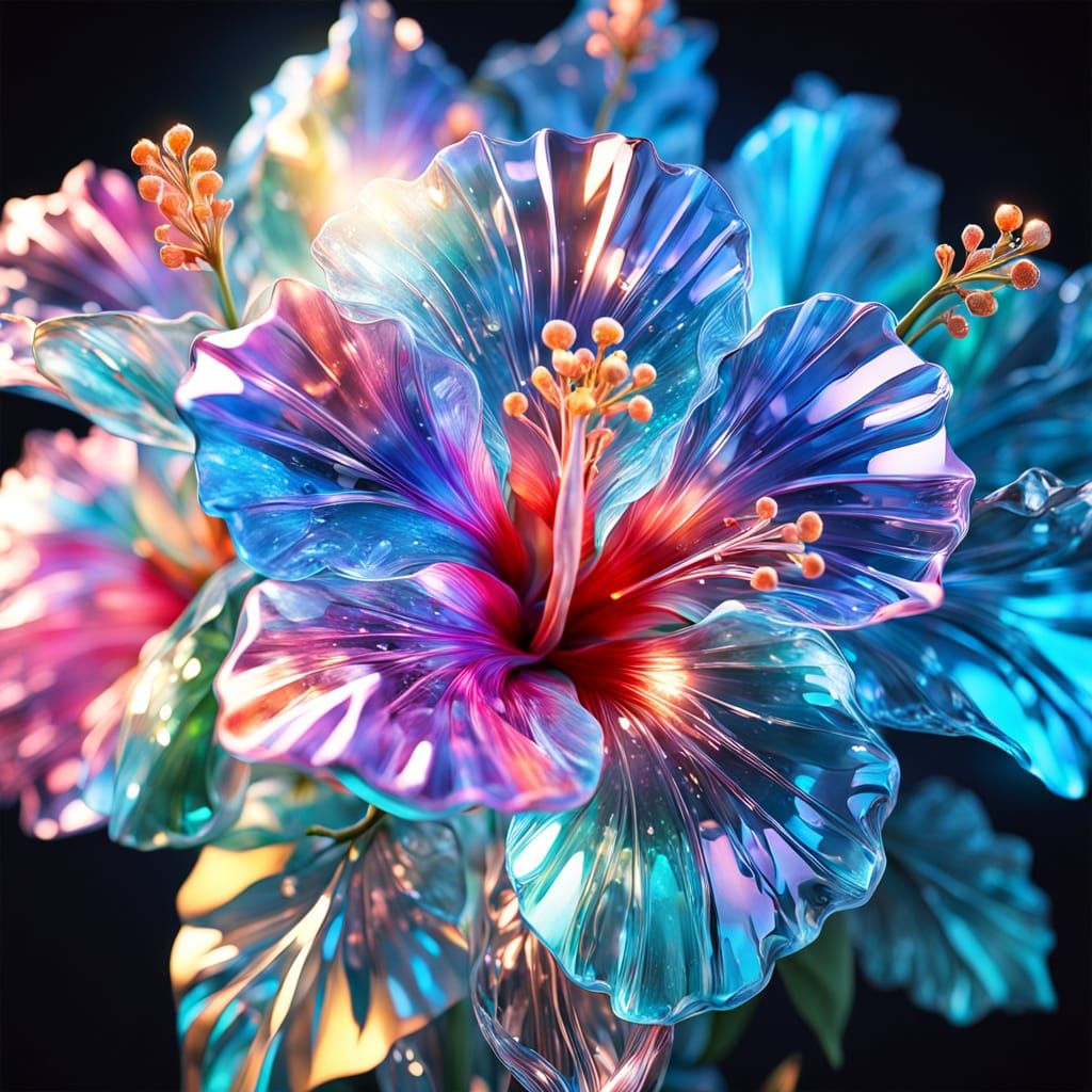 Crystal Hibiscus Flowers in Ethereal Light