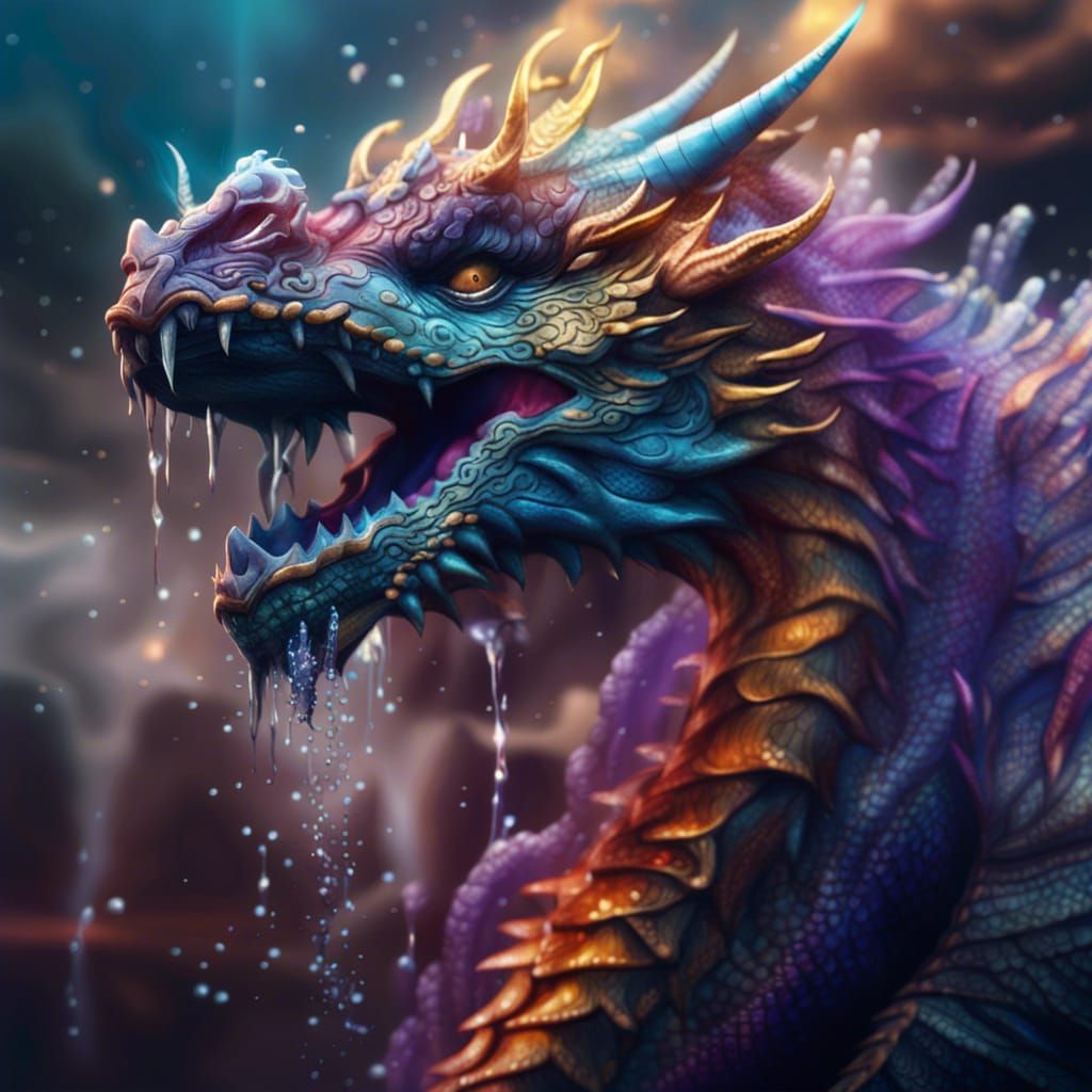 Majestic Dragon Breathing Water: Epic Digital Painting
