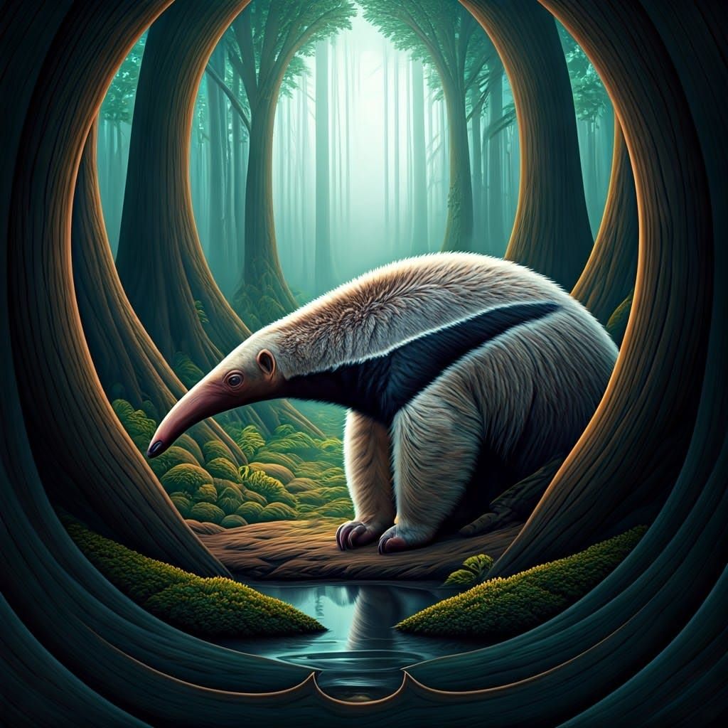 Surreal Anteater in Dreamlike Forest, Visionary Art