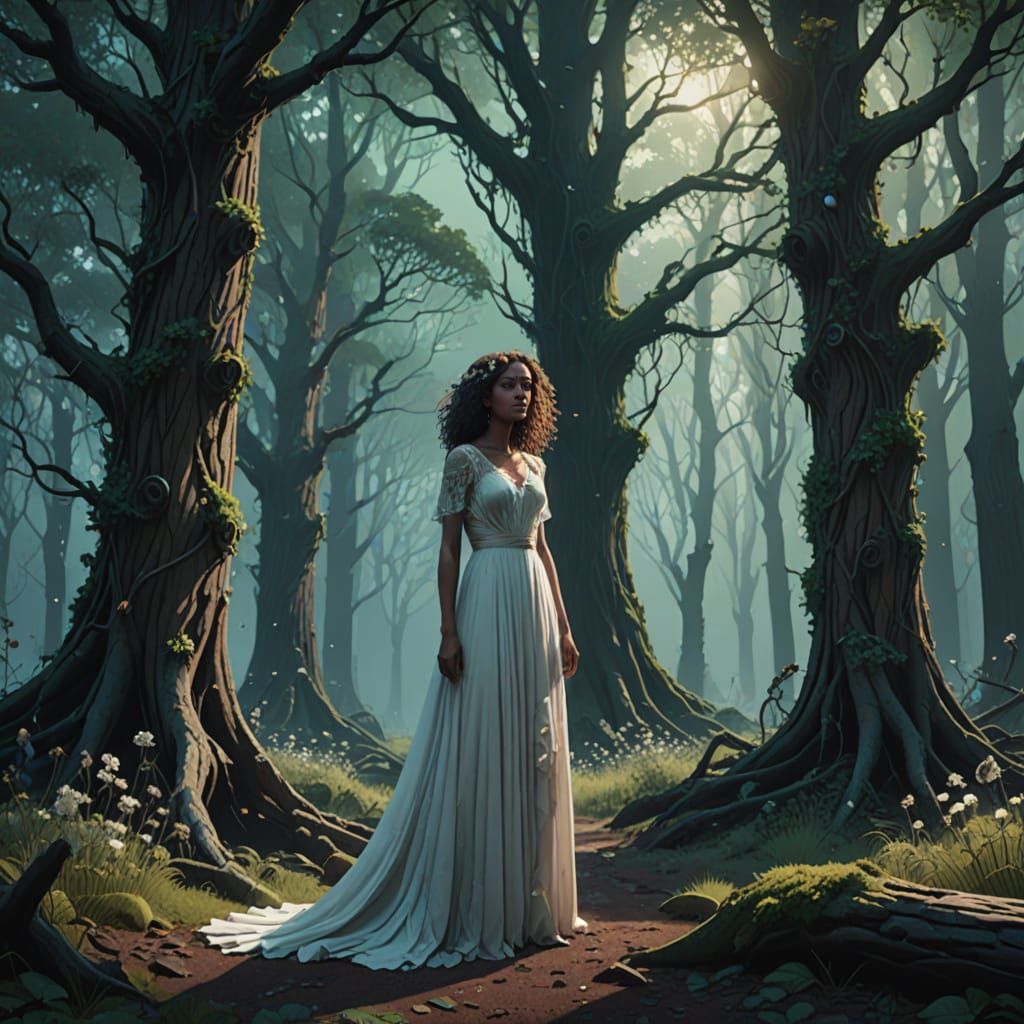 Mystical Girl in an Ethereal Forest