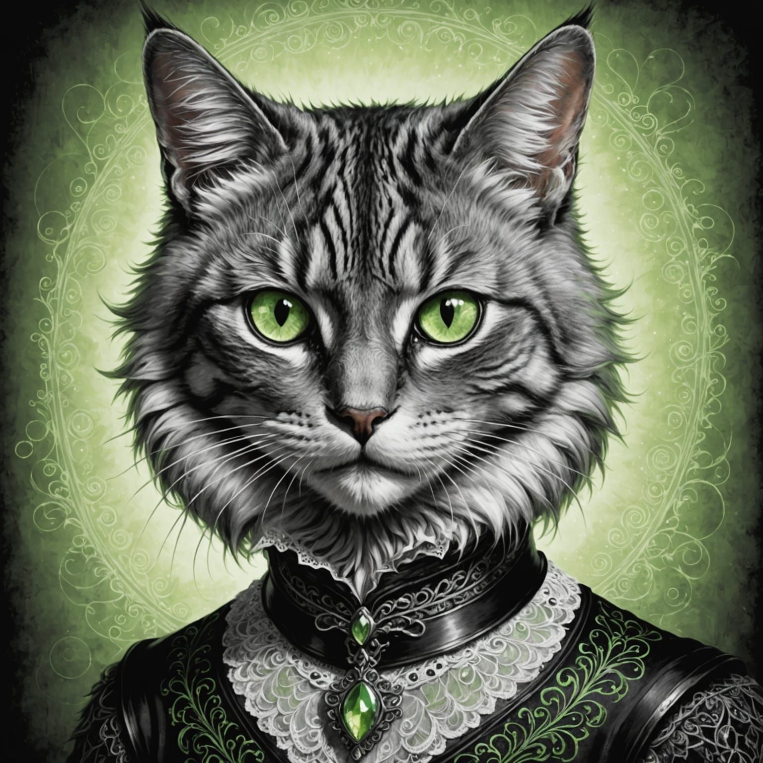 Mysterious Cat in Whimsical Black and White Pencil Art