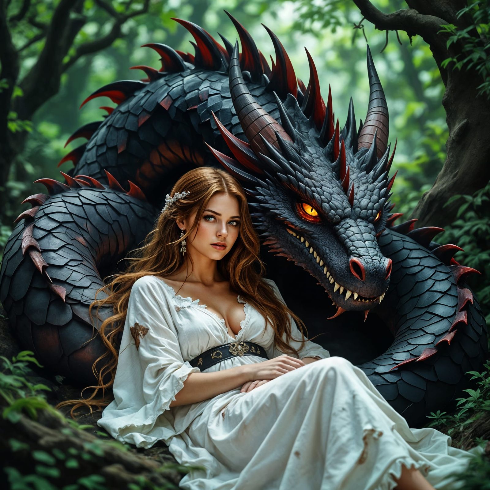 Dragon Guardian: Protecting a Maiden in Dark Forest