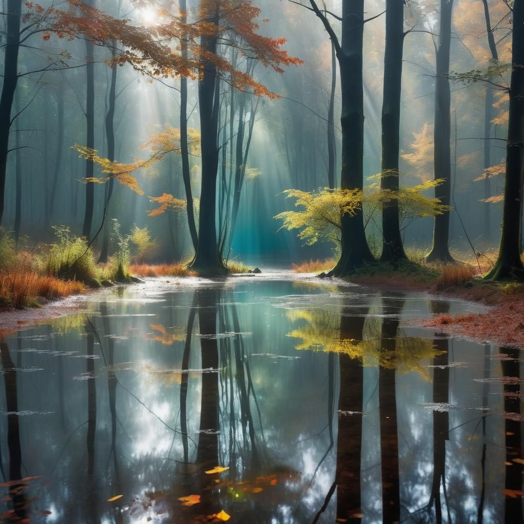 Misty Autumn Forest Rainstorm with Sunbeams